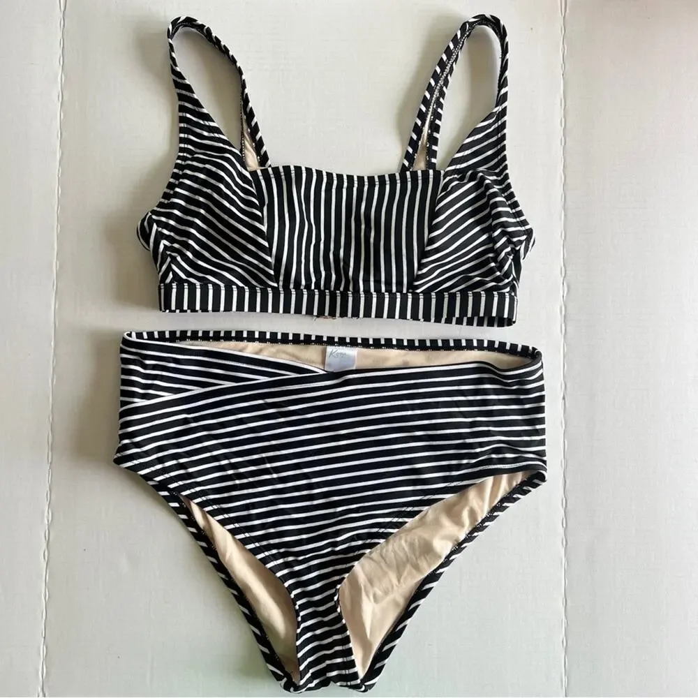 Kona Sol Black & White Stripe Bikini Swimsuit - Picture 2 of 4